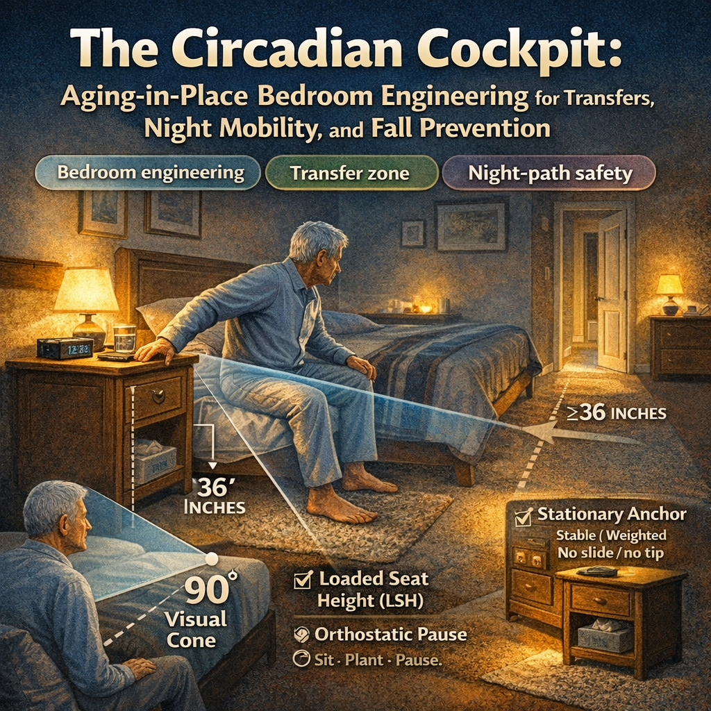 The Circadian Cockpit: Aging-in-Place Bedroom Engineering for Transfers, Night Mobility, and Fall Prevention