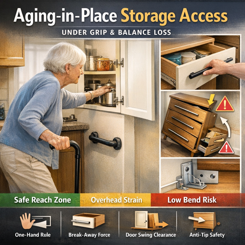 Aging-in-Place Storage Access Under Grip and Balance Loss