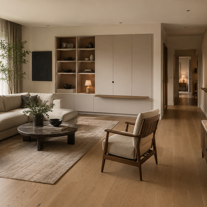 Aging-in-place storage design with safe circulation, easy-to-reach drawers, clear walkways, and accessible furniture layout for seniors and retirees