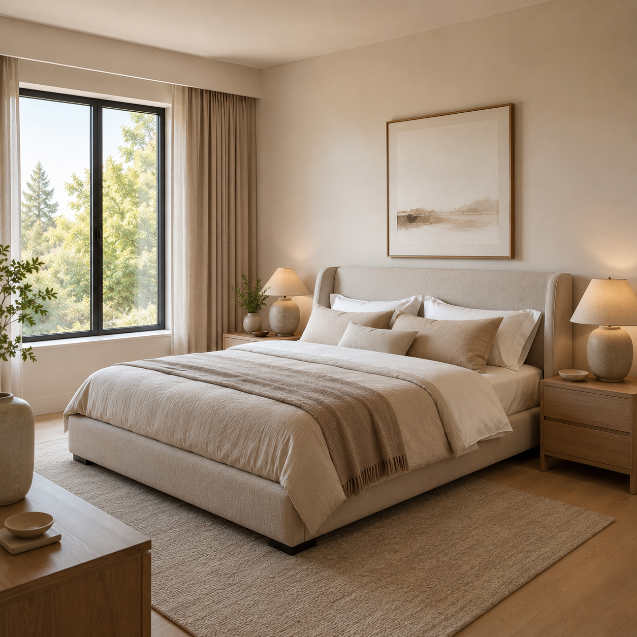 Bedroom design for better sleep showing a calming layout, supportive bed setup, cooler sleep environment, and safer nighttime movement