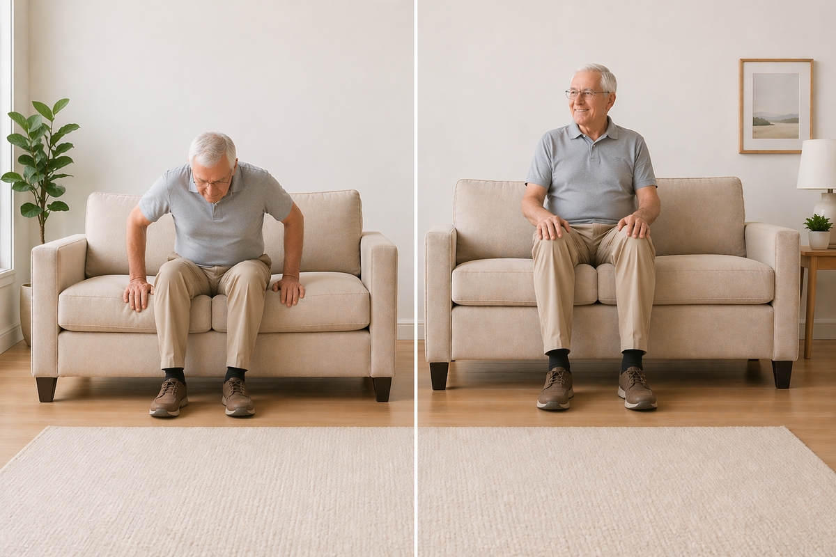 sofa seat height for elderly showing difference between low couch hard to get up from and higher seat sofa for easier standing