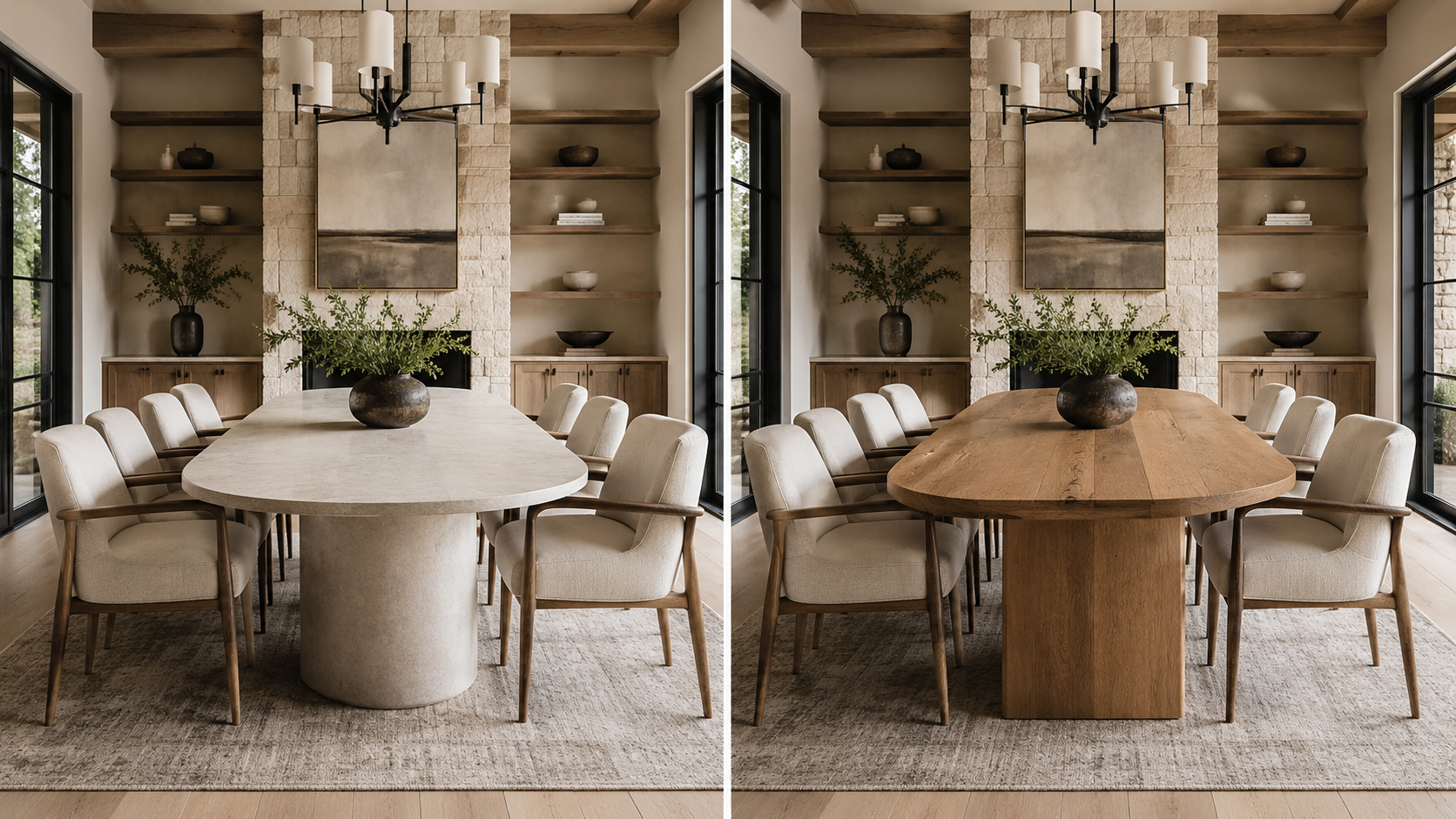 Ceramic vs wood dining table comparison showing durability, scratch resistance, stain resistance, maintenance, and long-term value differences