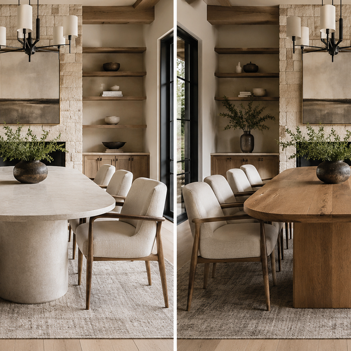 Ceramic vs wood dining table comparison showing durability, scratch resistance, stain resistance, maintenance, and long-term value differences