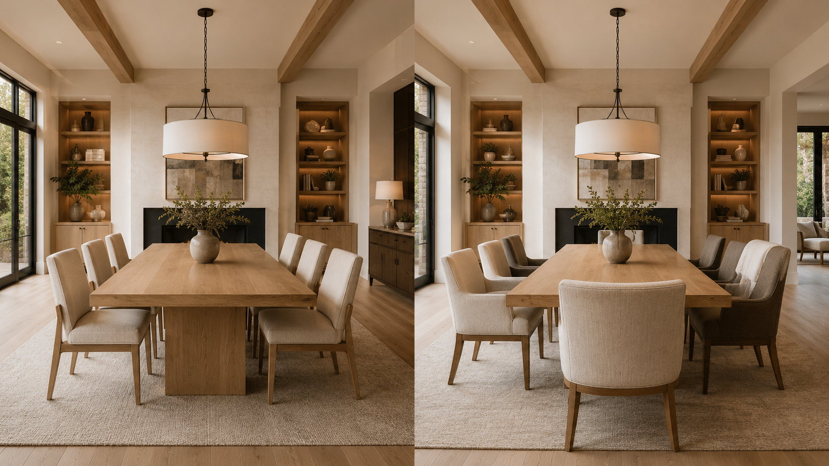 Dining table set vs individual pieces comparison with matching dining chairs, custom seating, dining room layout, and furniture buying guide