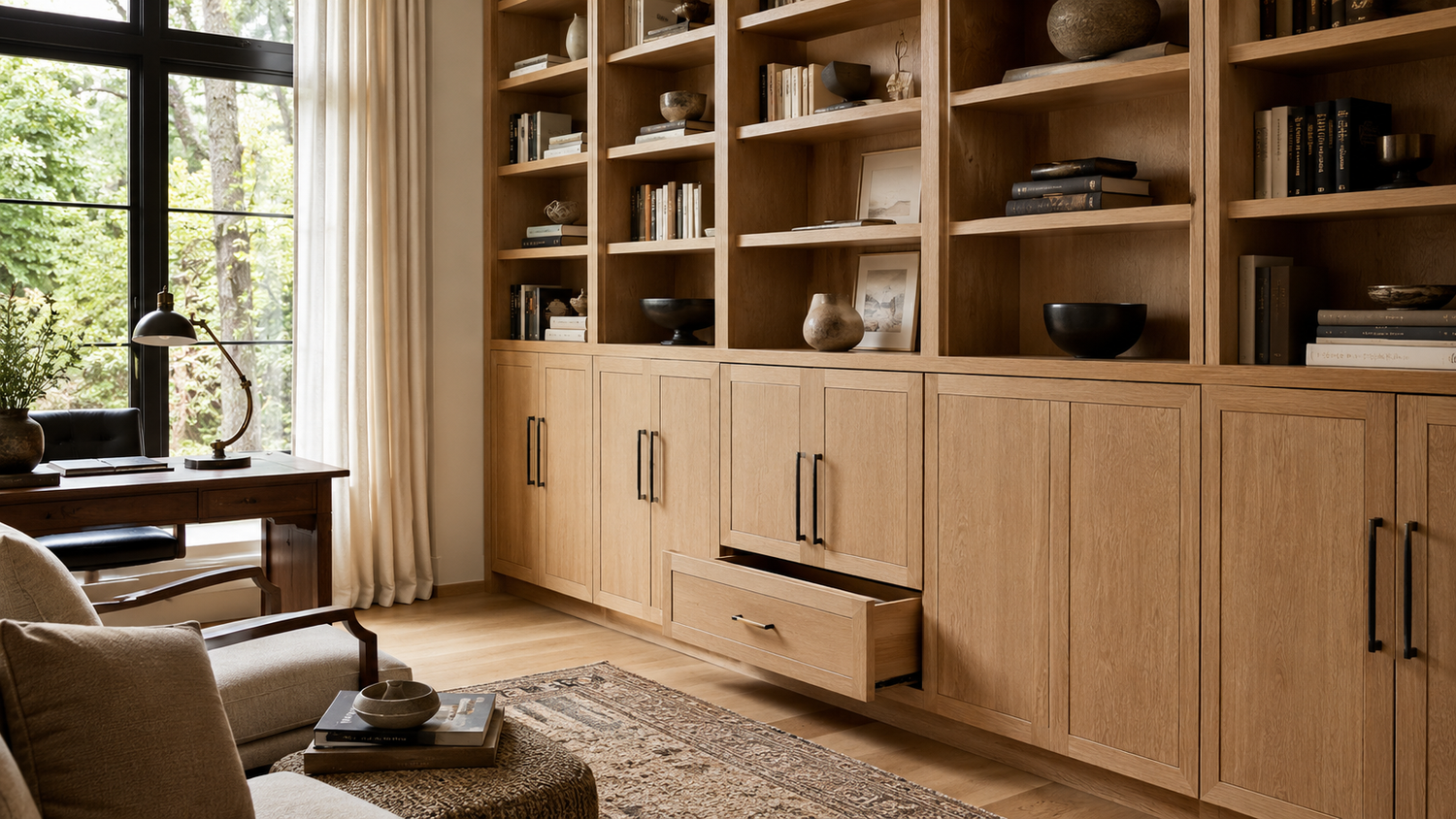 Drawer and door drift caused by cabinet racking, shelf sag, and drawer slide misalignment in storage furniture