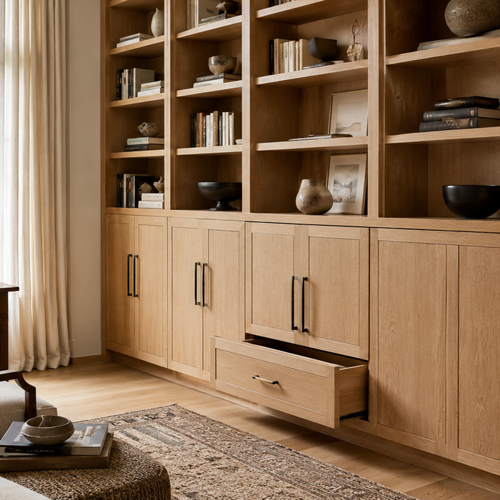 Drawer and door drift caused by cabinet racking, shelf sag, and drawer slide misalignment in storage furniture