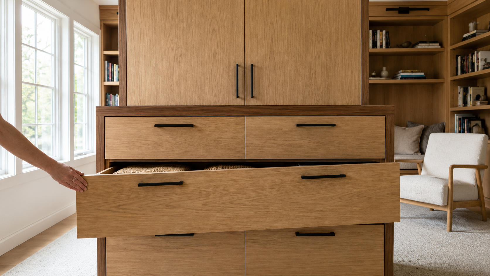 Access Compensation in cabinets caused by corner pulling, off-axis force, drawer misalignment, and accelerated hardware wear