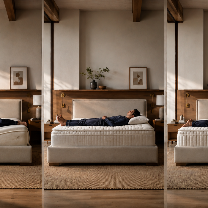 Firm vs soft mattress comparison showing how mattress firmness affects side sleepers, back sleepers, and stomach sleepers