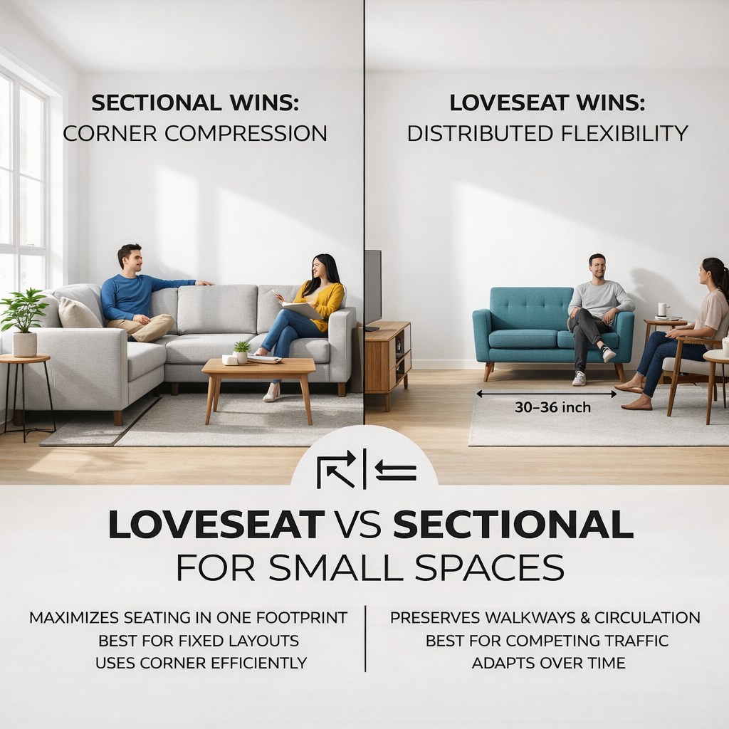 loveseat vs sectional for small spaces corner seating vs flexible layout comparison