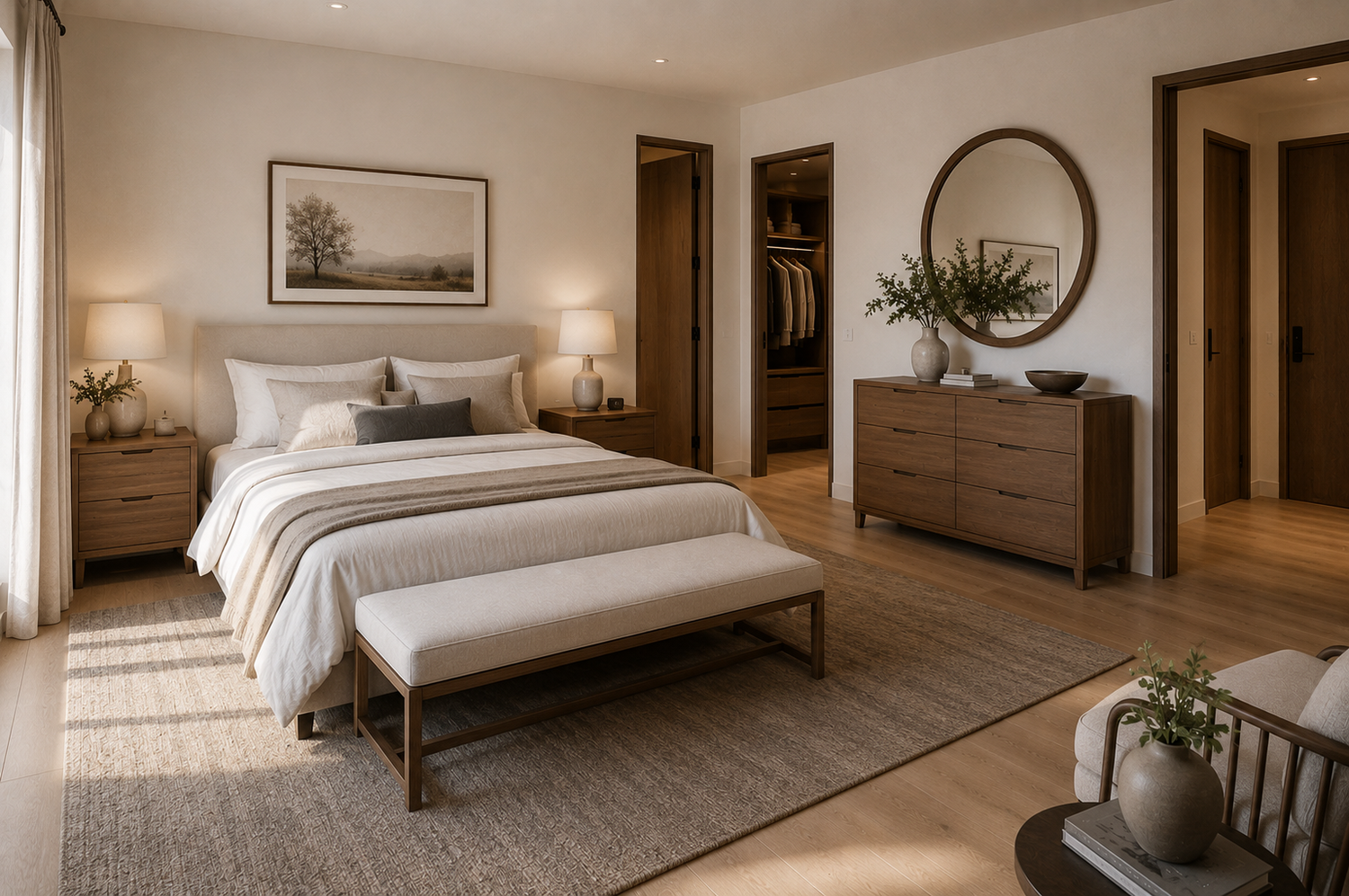 How to choose a bedroom set with the right bed size, storage, nightstands, and room layout