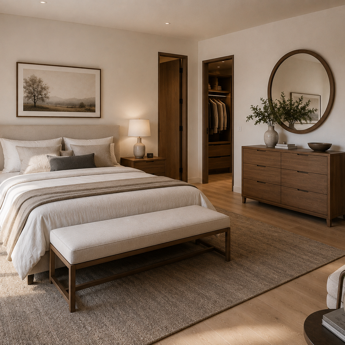 How to choose a bedroom set with the right bed size, storage, nightstands, and room layout