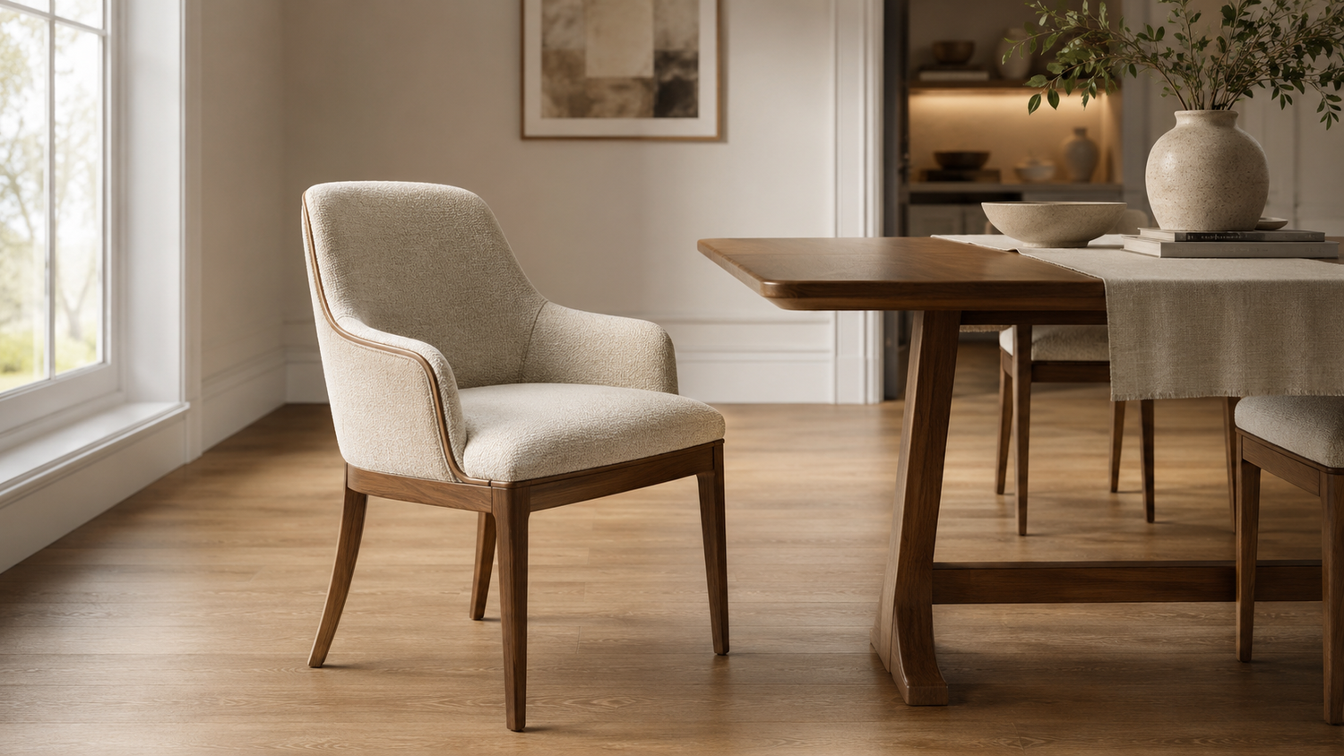 How to choose a comfortable dining chair with supportive upholstery, proper proportions, and a solid wood dining table in a luxury dining room