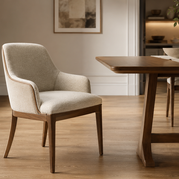 How to choose a comfortable dining chair with supportive upholstery, proper proportions, and a solid wood dining table in a luxury dining room