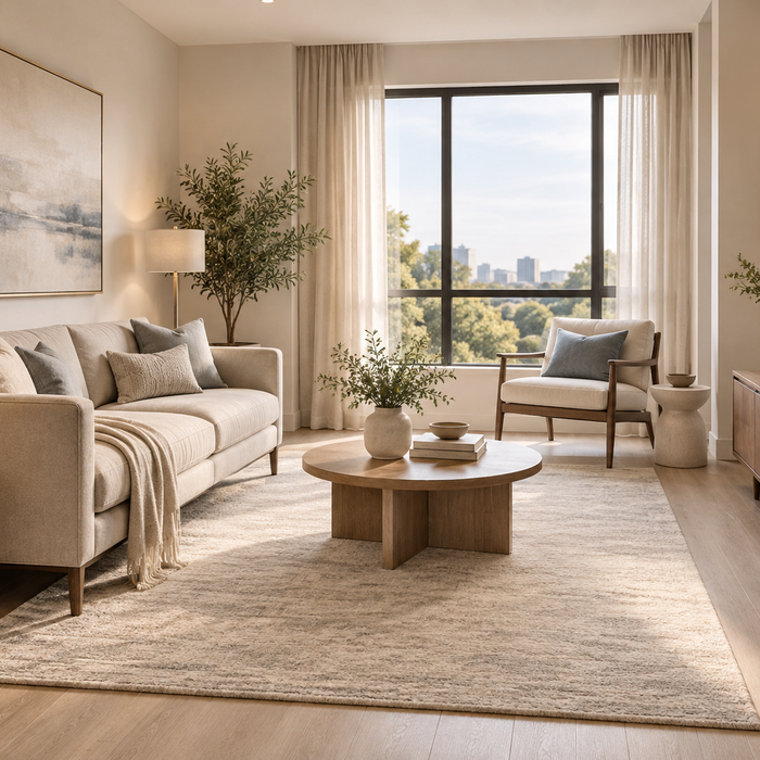 How to make a small living room look bigger with furniture, open sightlines, and visible floor