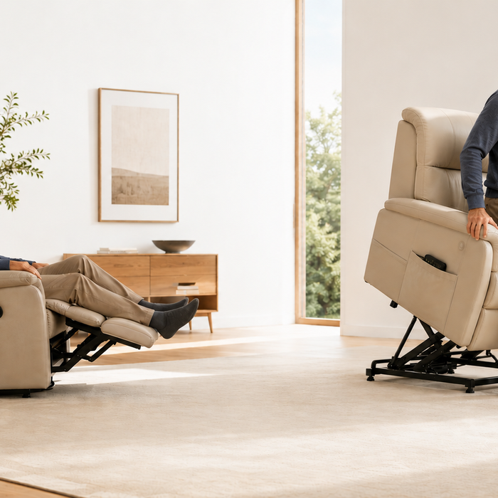 Lift chair vs recliner comparison showing standing assistance and traditional reclining comfort