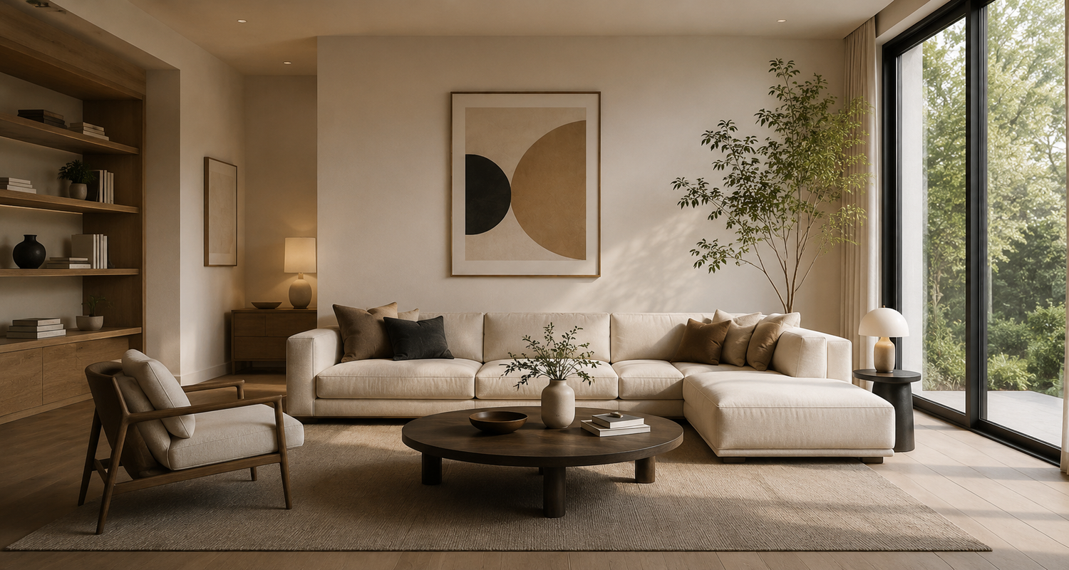 living room layout with proper furniture spacing clear walkway circulation balanced sofa placement and open room flow