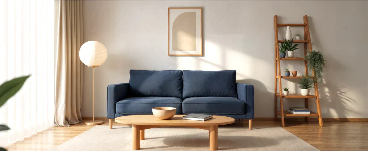 small apartment living room with loveseat and open layout showing clear walkway and space-efficient furniture arrangement