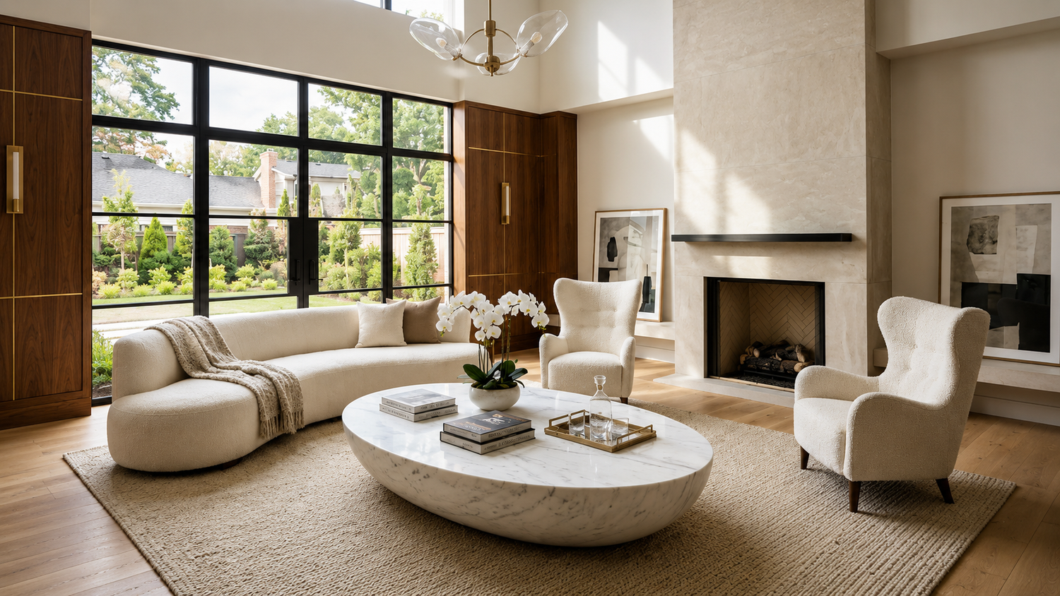 Marble vs wood coffee table comparison in a luxury living room showing warmth, elegance, and everyday style.