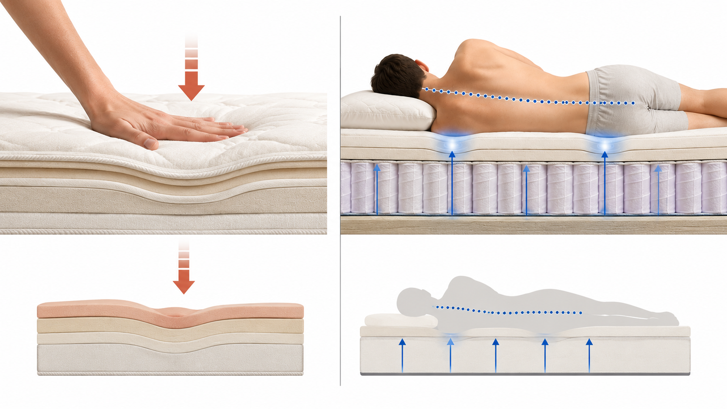 Mattress firmness vs support explained with neutral spinal alignment on a supportive mattress