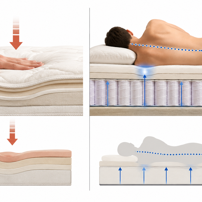 Mattress firmness vs support explained with neutral spinal alignment on a supportive mattress