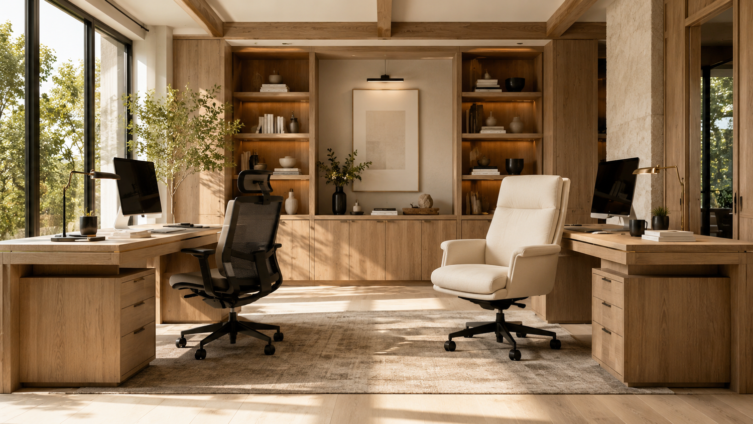 Mesh office chair vs upholstered office chair comparison showing the best home office chair choice for comfort, airflow, and long work sessions