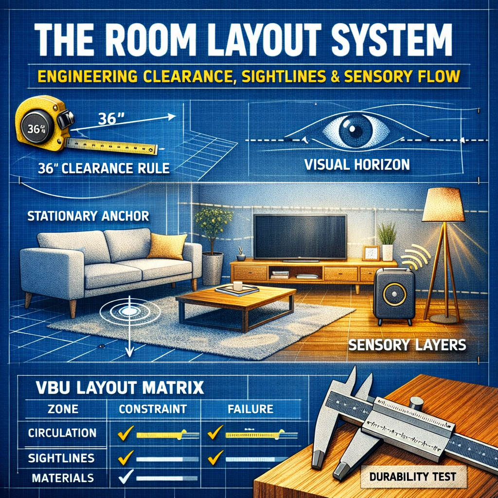 The Room Layout System: Engineering Clearance, Sightlines, and Sensory Flow