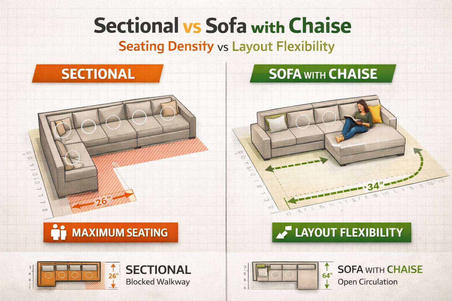 Sectional vs Sofa with Chaise: The Real Difference in Comfort, Layout, and Seating