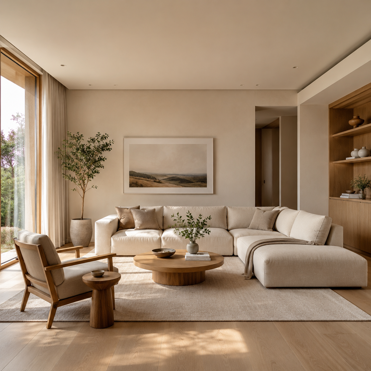 modern sofa living room with proper furniture layout balanced spacing open circulation and comfortable seating arrangement