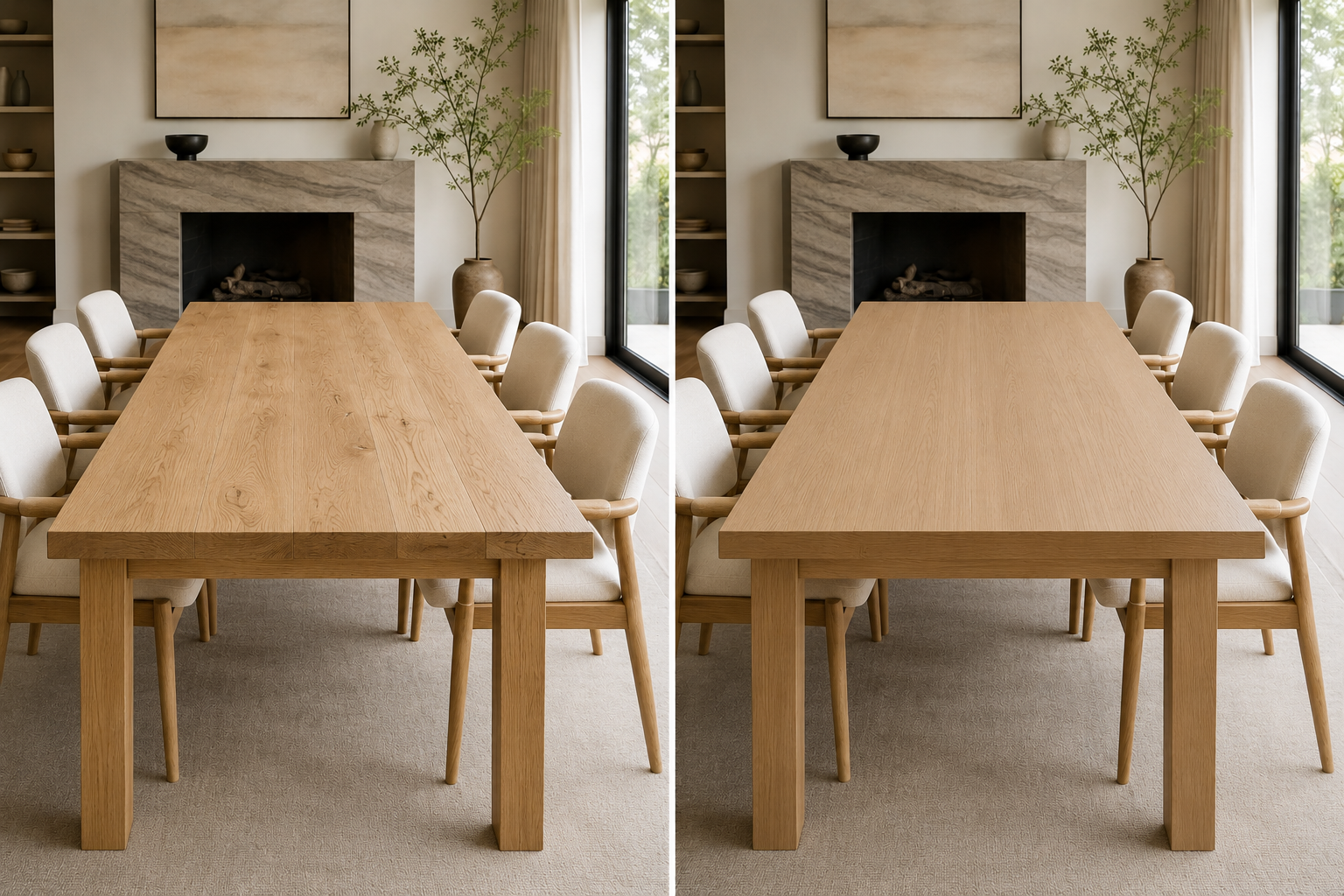 Solid Wood vs Engineered Wood Dining Table comparison for durability, lifespan, refinishing, moisture resistance, and long-term ownership