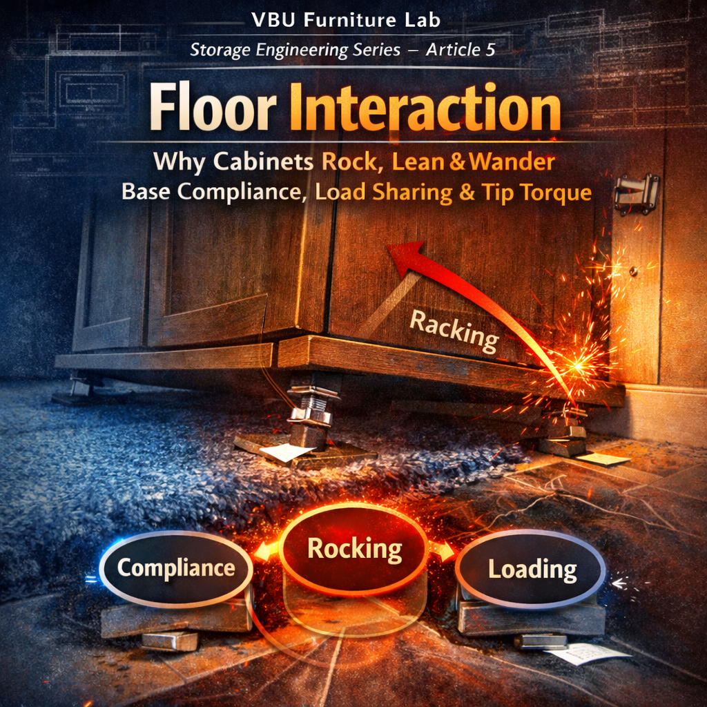 Floor Interaction: Why Cabinets Rock, Lean &amp; Wander — Base Compliance, Load Sharing &amp; Tip Torque