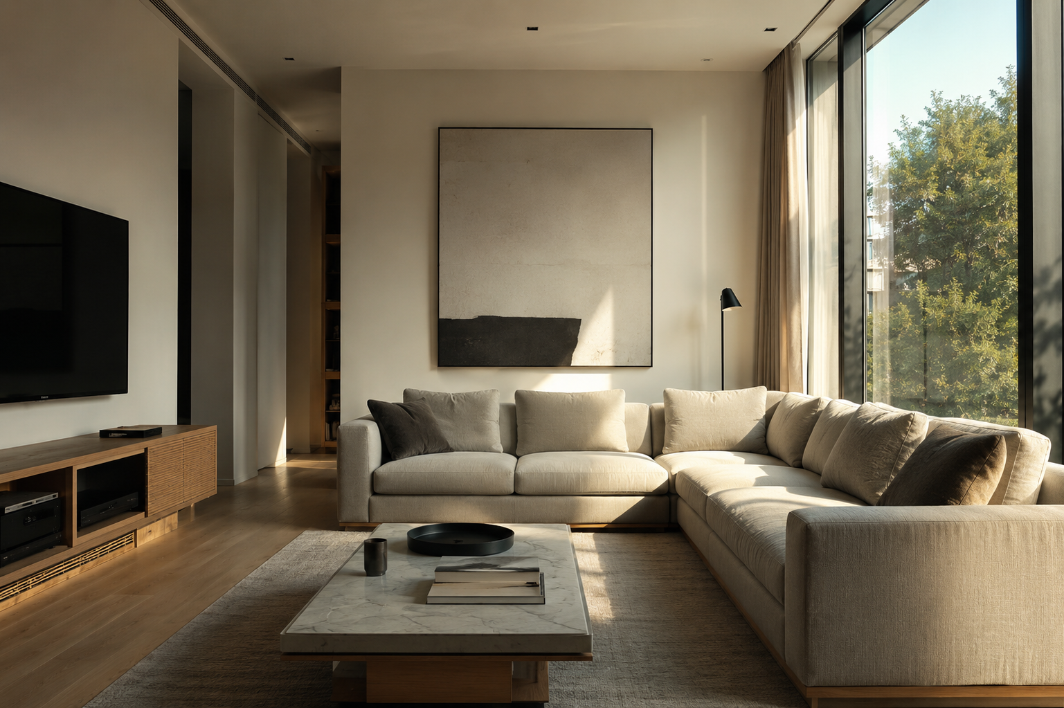 Modern living room illustrating how sunlight, airflow, heat, and daily use influence furniture material durability over time