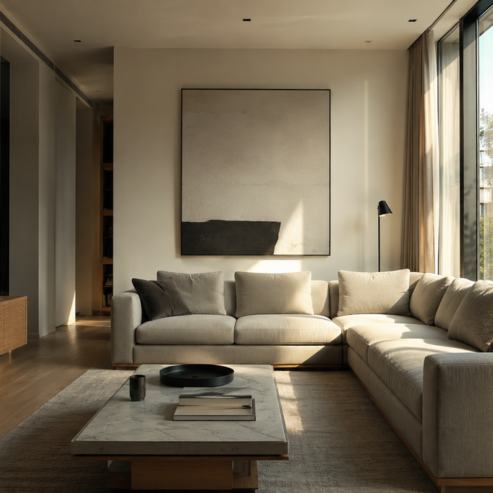 Modern living room illustrating how sunlight, airflow, heat, and daily use influence furniture material durability over time
