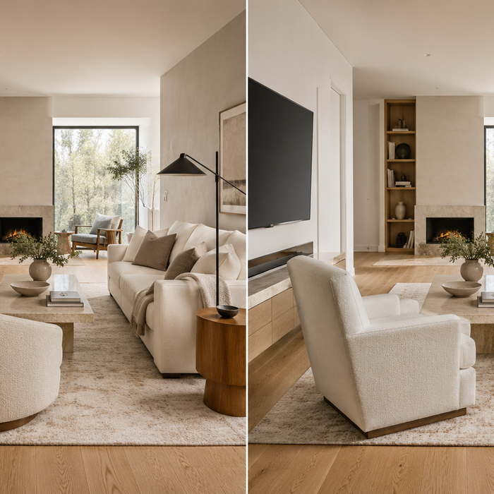 Swivel chair vs. stationary chair comparison in a modern living room