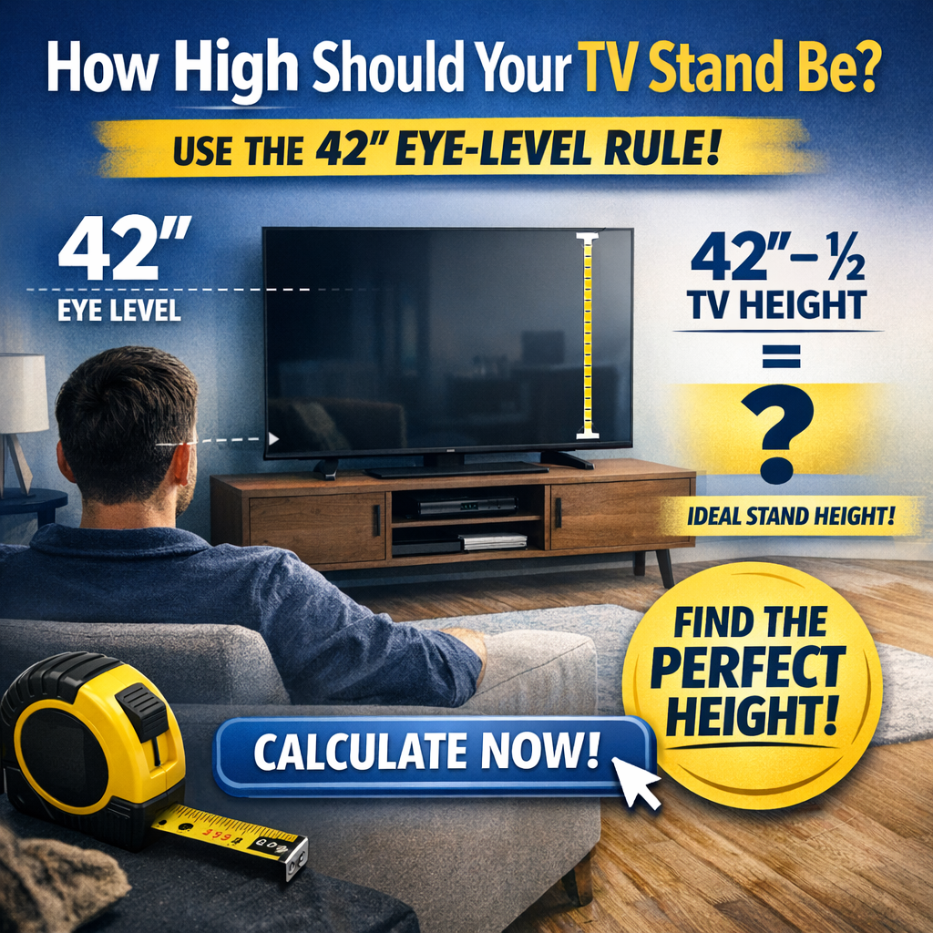 42-inch eye-level rule diagram showing how to calculate the perfect TV stand height.