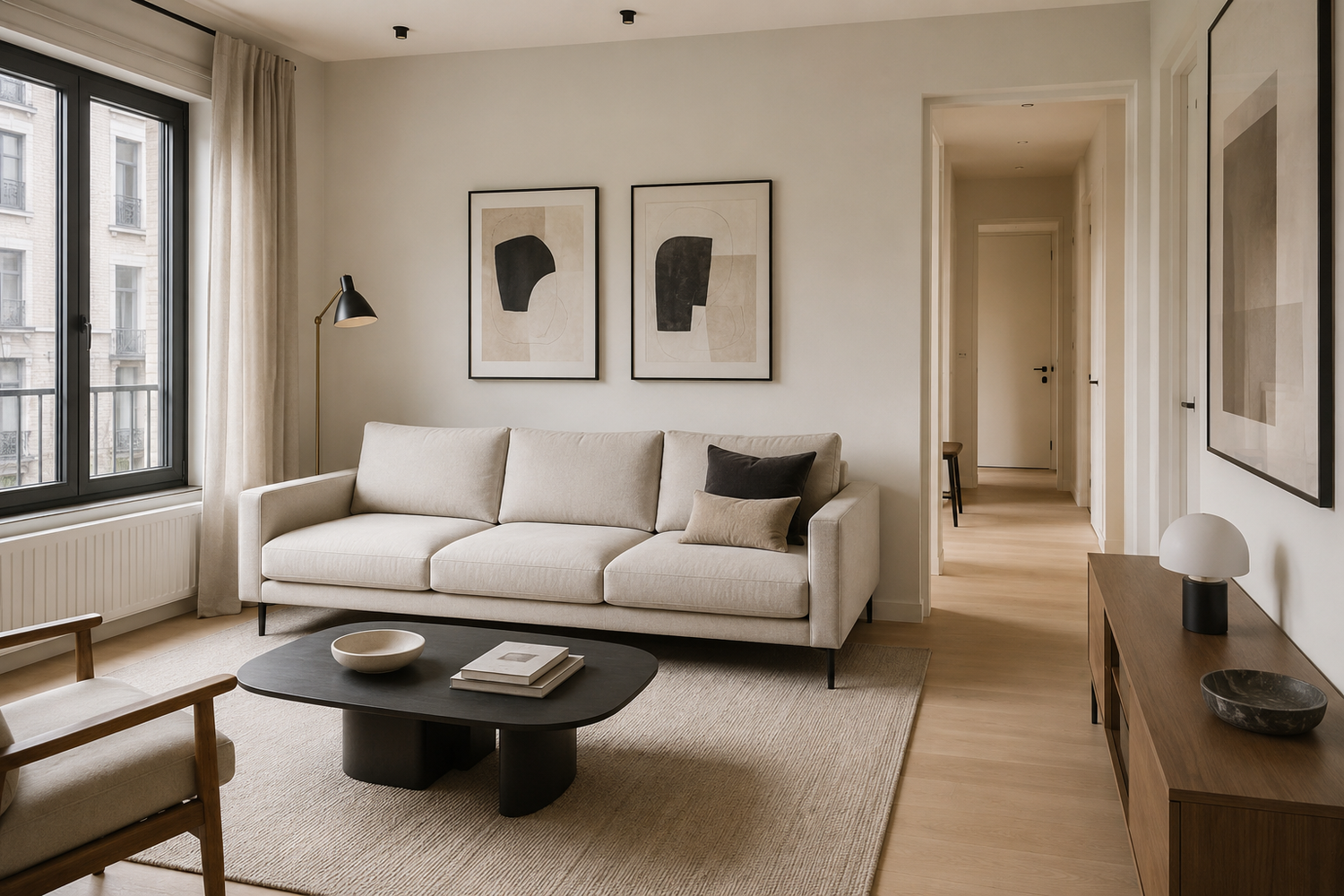 What size sofa fits a living room while preserving walkway space, coffee table clearance, and balanced furniture scale