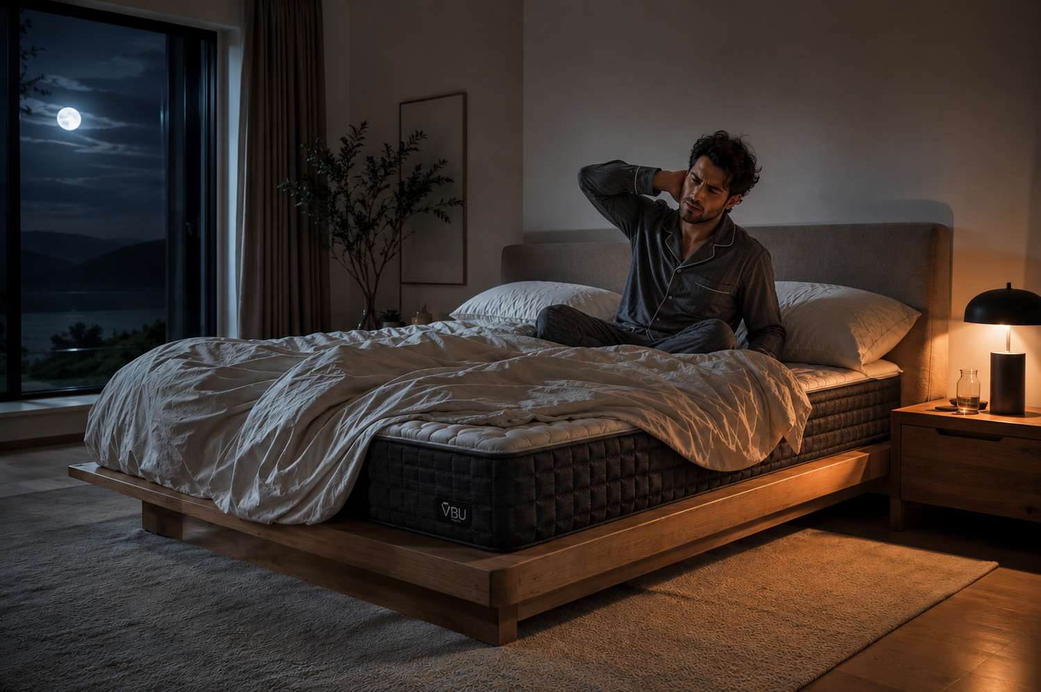 Luxury bedroom showing how dense mattresses trap body heat overnight and cause overheating during sleep