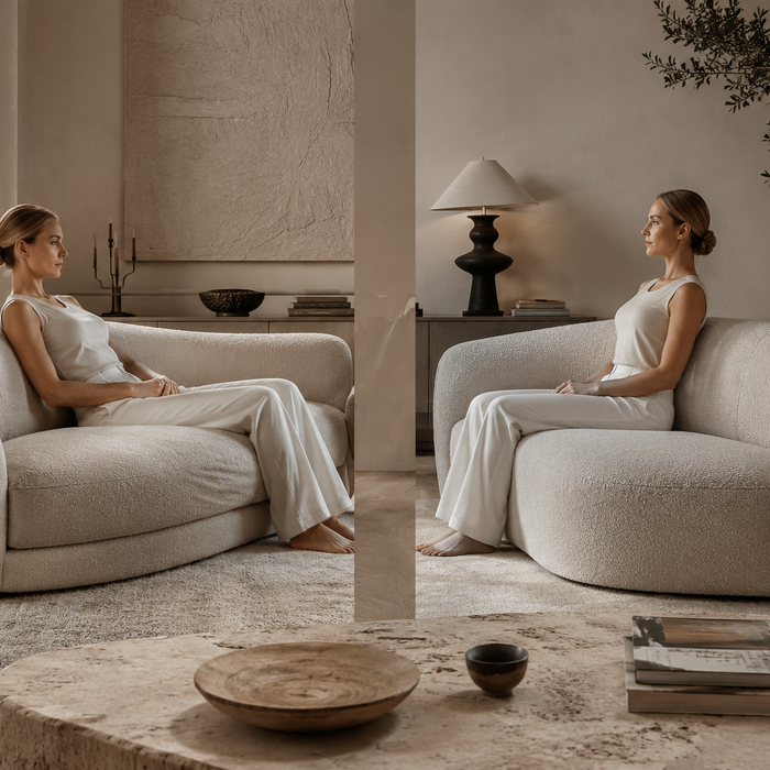 Luxury sofa cushion engineering comparison showing posture support, cushion sag resistance, and long-term seating alignment in premium upholstered furniture