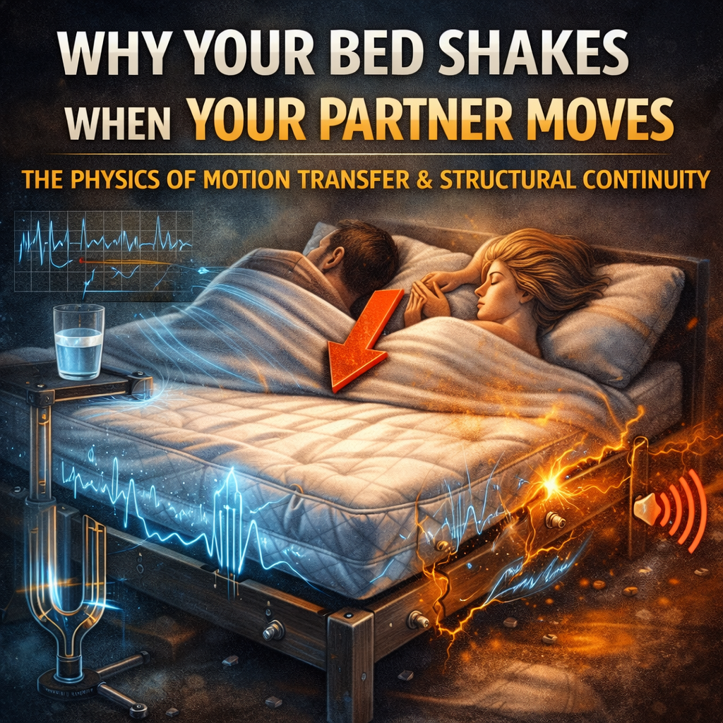 Why beds shake when your partner moves, showing motion transfer through mattress and bed frame structure