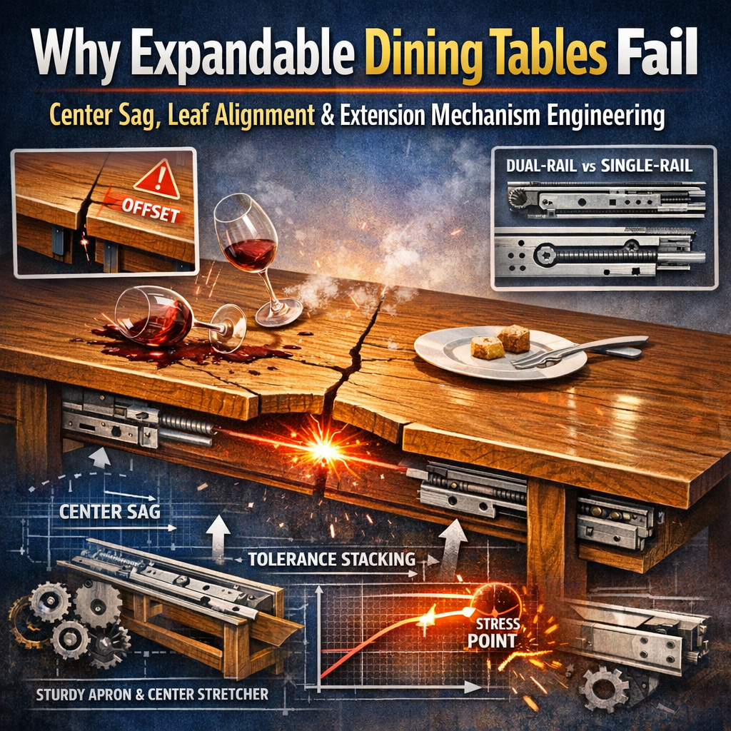 Why Expandable Dining Tables Fail: Center Sag, Leaf Alignment & Extension Mechanism Engineering