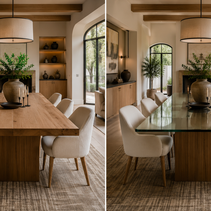 Wood vs glass dining table comparison for durability, maintenance, repairability, small spaces, and everyday family use