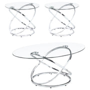 Warren - 3 Piece Oval Glass Top Coffee Table Set