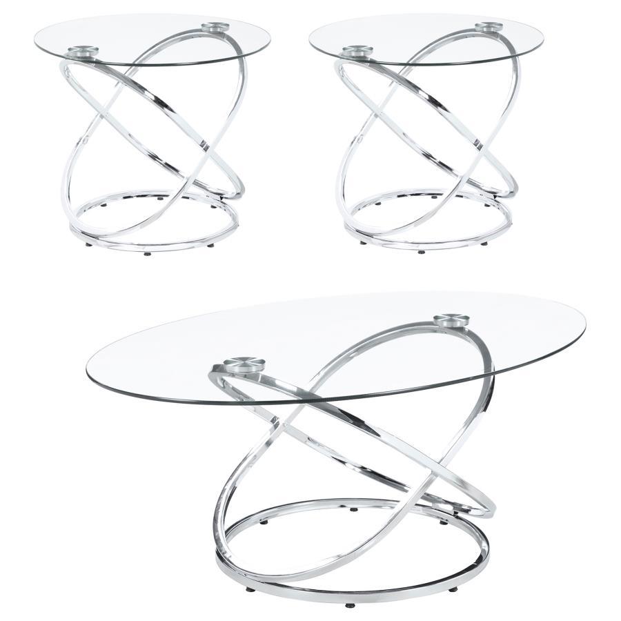 Warren - 3 Piece Oval Glass Top Coffee Table Set