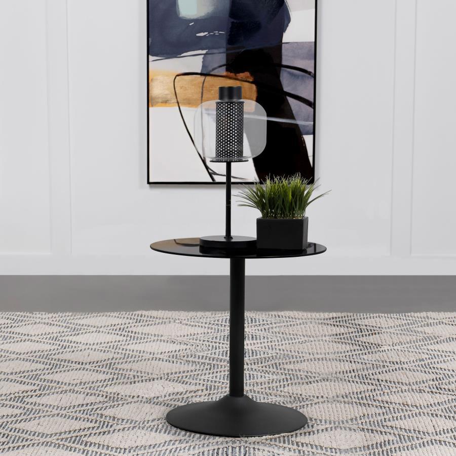 Round Metal End Table with Tempered Glass Top