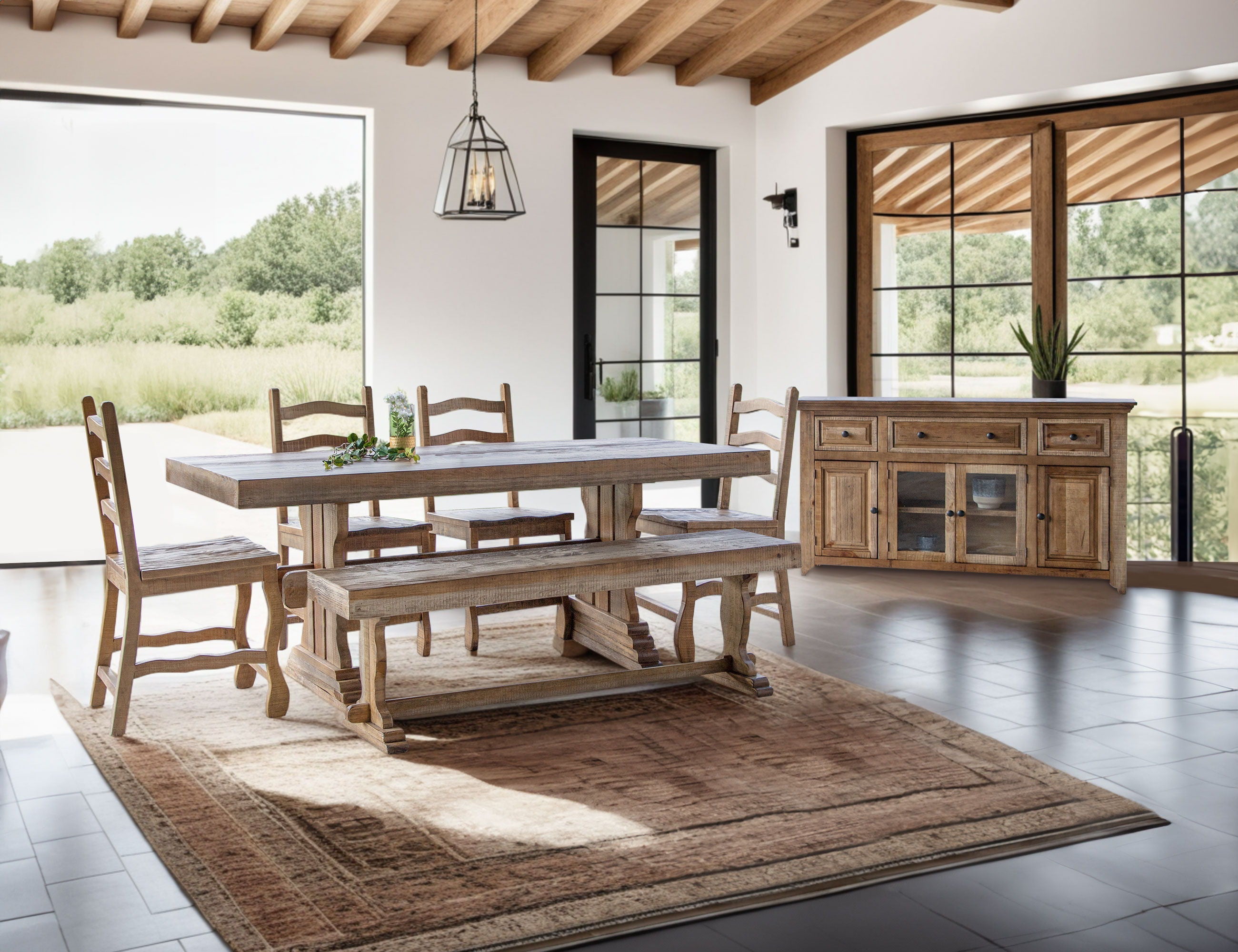 Marquez Wooden Bench in Two-Tone Light Brown