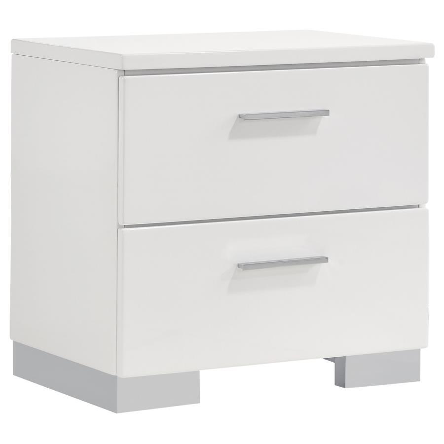 Felicity White High Gloss 2-Drawer Nightstand
