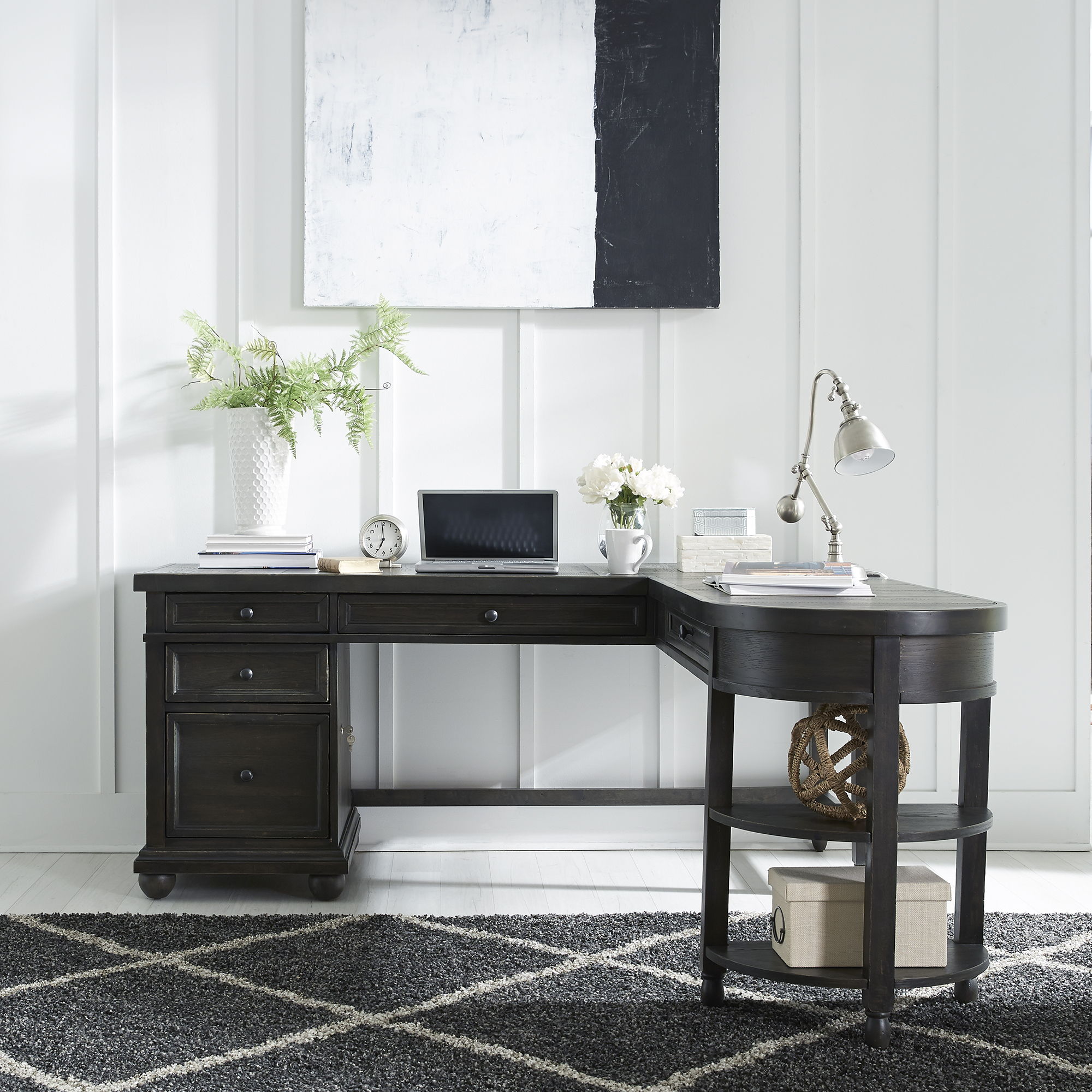 Harvest Home L-Shaped Desk – Black Finish