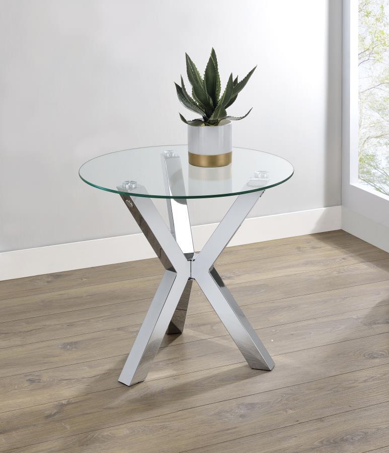 Kenzie Round Tempered Glass Top End Table