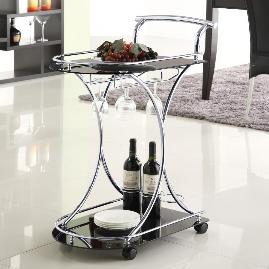 Elfman 2-Tier Glass Shelf Metal Bar Cart