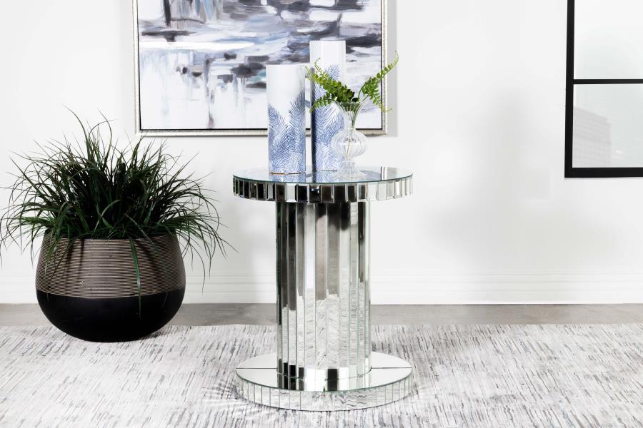 Dorielle Round Mirrored Acrylic Crystal Side Table
