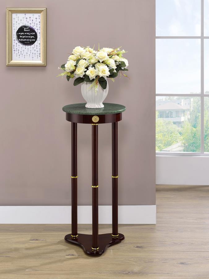 Edite Round Marble Top Accent Side Table in Merlot